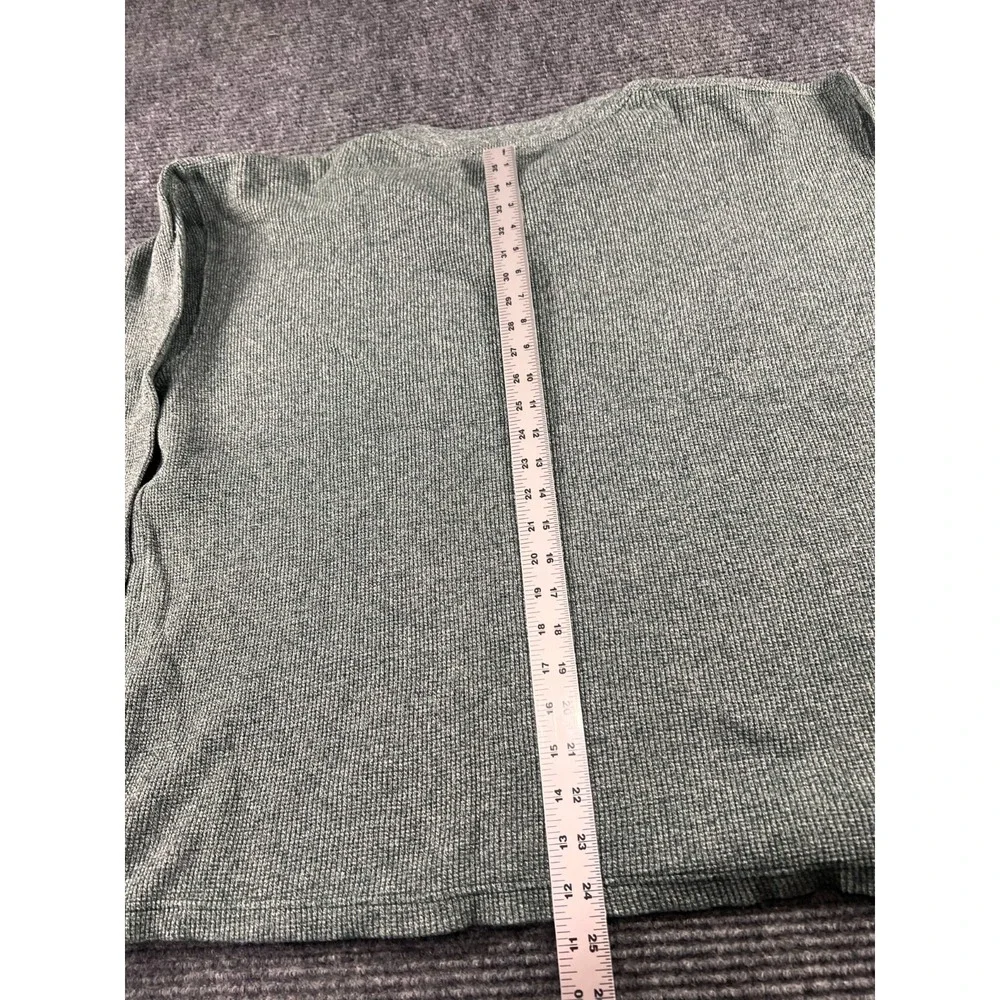 Vintage Alpine Ridge Rugged Wear Thermal Henley Shirt Green Marl Waffle Knit USA